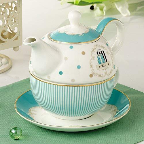 【並行輸入品】Jusalpha Bone Chinaブルーティーポットとサーバーセットfor 1つ、ティーポットCup and Saucer S_7