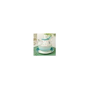 【並行輸入品】Jusalpha Bone Chinaブルーティーポットとサーバーセットfor 1つ、ティーポットCup and Saucer S_8