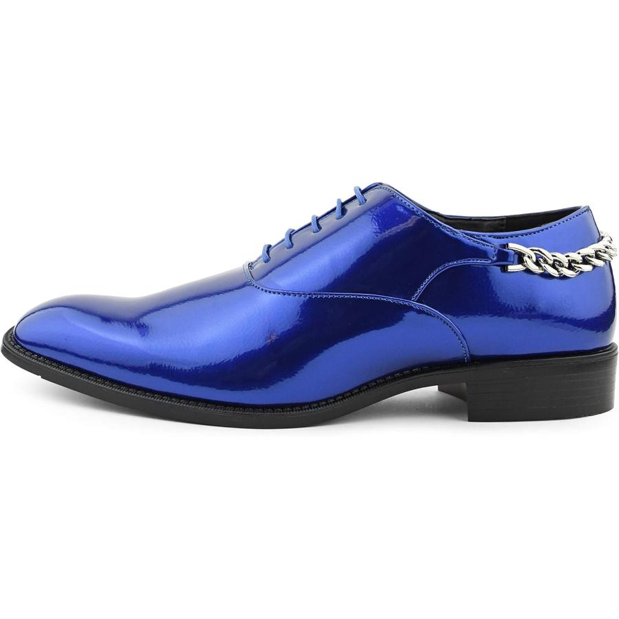 【並行輸入品】ボラーノメンズロイヤルブルー特許のPlain Toeオックスフォードドレスシューズゴールドチェーン付きヒール:スタイルchainz-05の画像