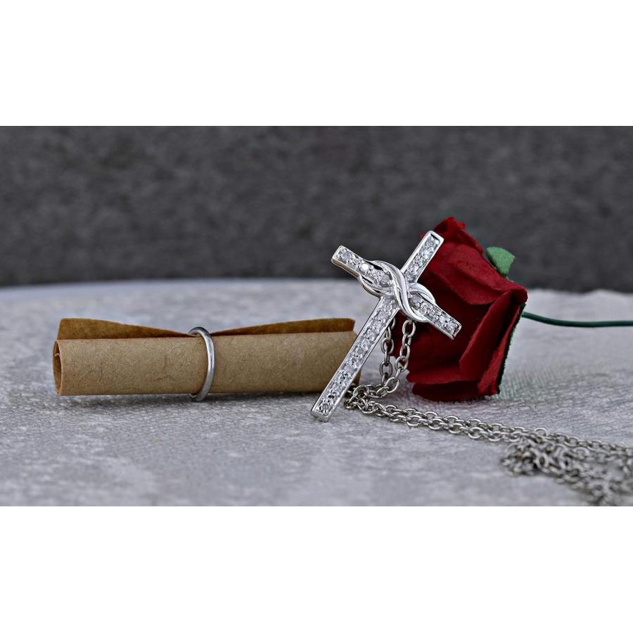 【並行輸入品】0.10カラット（CTW）スターリングシルバーラウンドホワイトダイヤモンドレディースクロスペンダント（シルバーチェーン付属）　_3