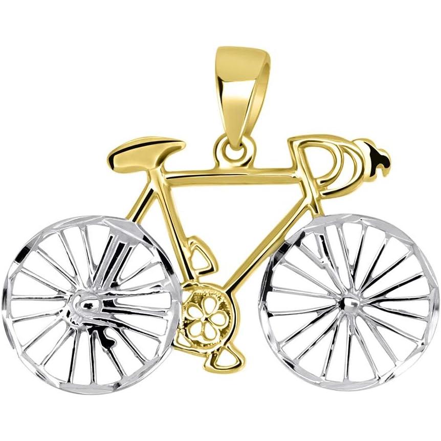 【並行輸入品】14K イエローゴールド ツートーン 自転車バイク テクスチャードホイールペンダントネックレス　_1