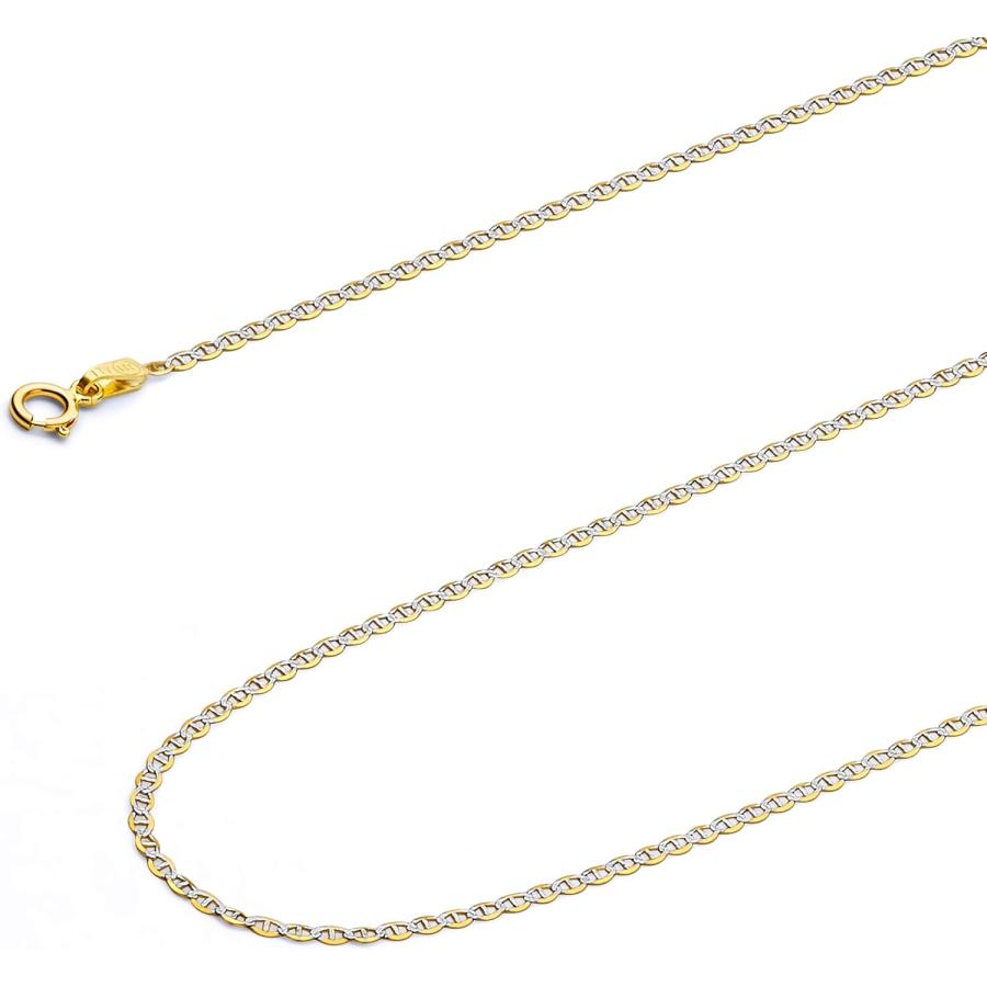 【並行輸入品】Wellingsale 14 Kイエローゴールド2.5 MM Polished Flat Marinerホワイトパヴェダイヤモンドカット
