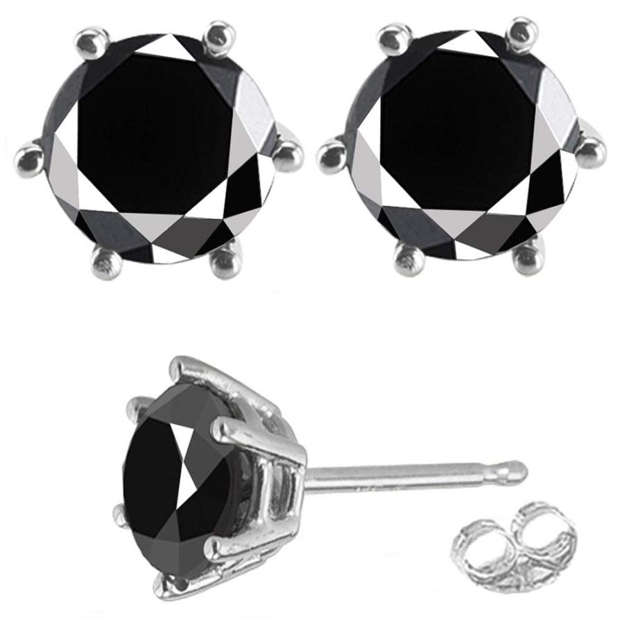 【並行輸入品】RINGJEWEL シルバーメッキ ラウンド リアルモアッサナイト スタッドピアス (4.12カラット ブラックカラー 不透明度)