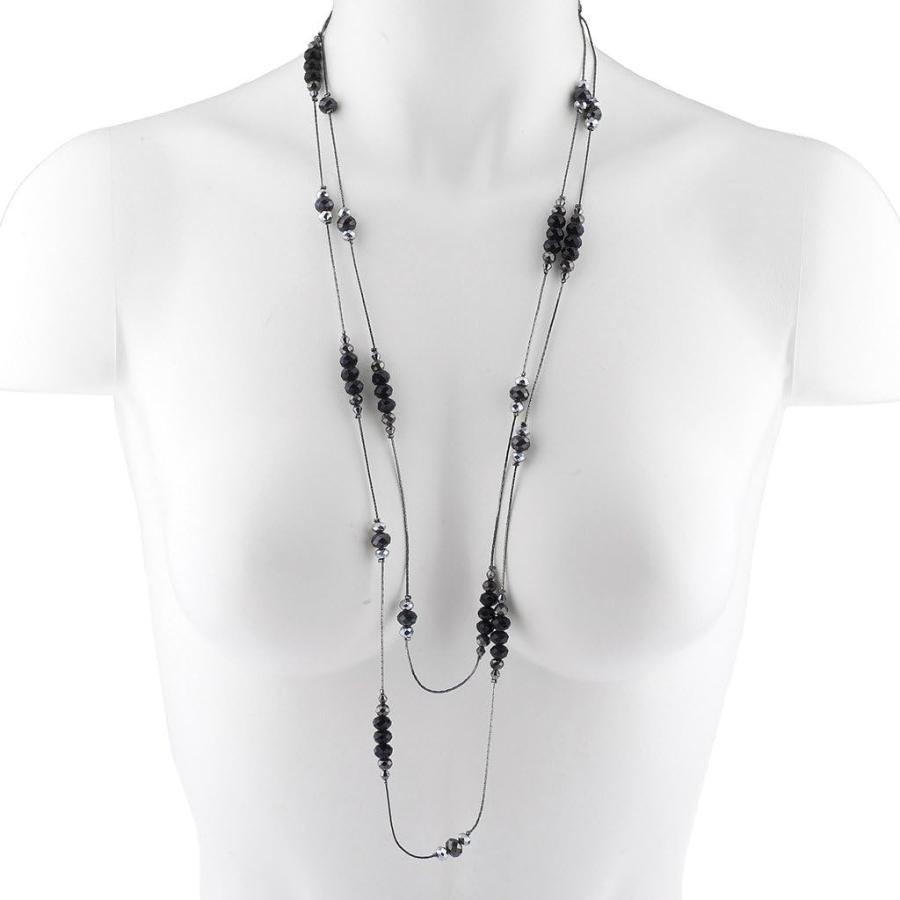 【並行輸入品】Lux Accessories ジェムトーン ブラック ビーズ ステーションブレーク 2列 ロングネックレス ブラック　