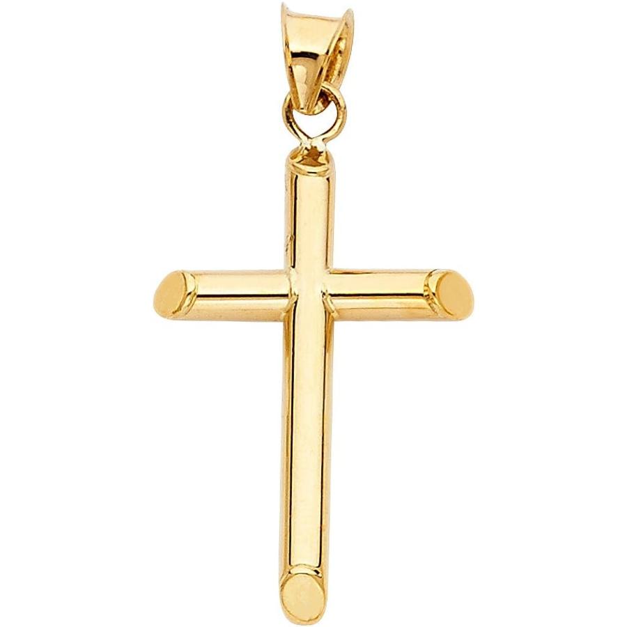 【並行輸入品】Iokaジュエリー   14 Kイエローソリッドゴールドクラシッククロス宗教チャームペンダントと開く1.5 MMフラット小麦チェーンネッの画像