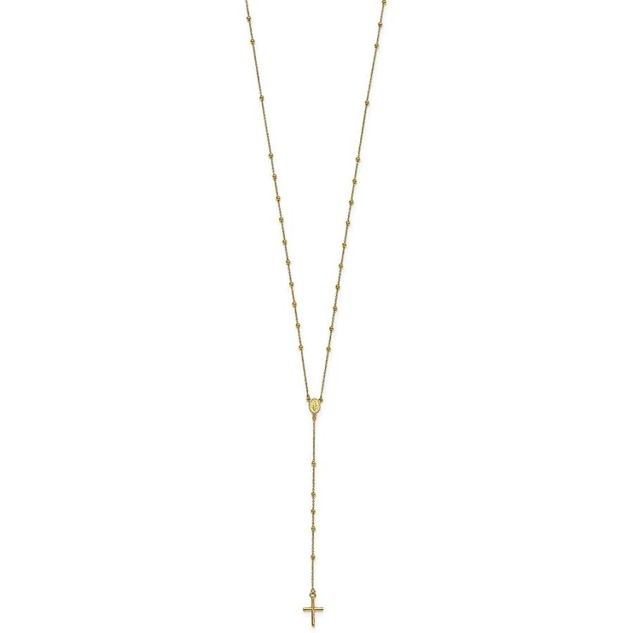 【並行輸入品】14K イエローゴールド ロザリオ 24インチ チェーン ネックレス ペンダント チャーム 宗教 ファインジュエリー 女性へのギフトにの画像
