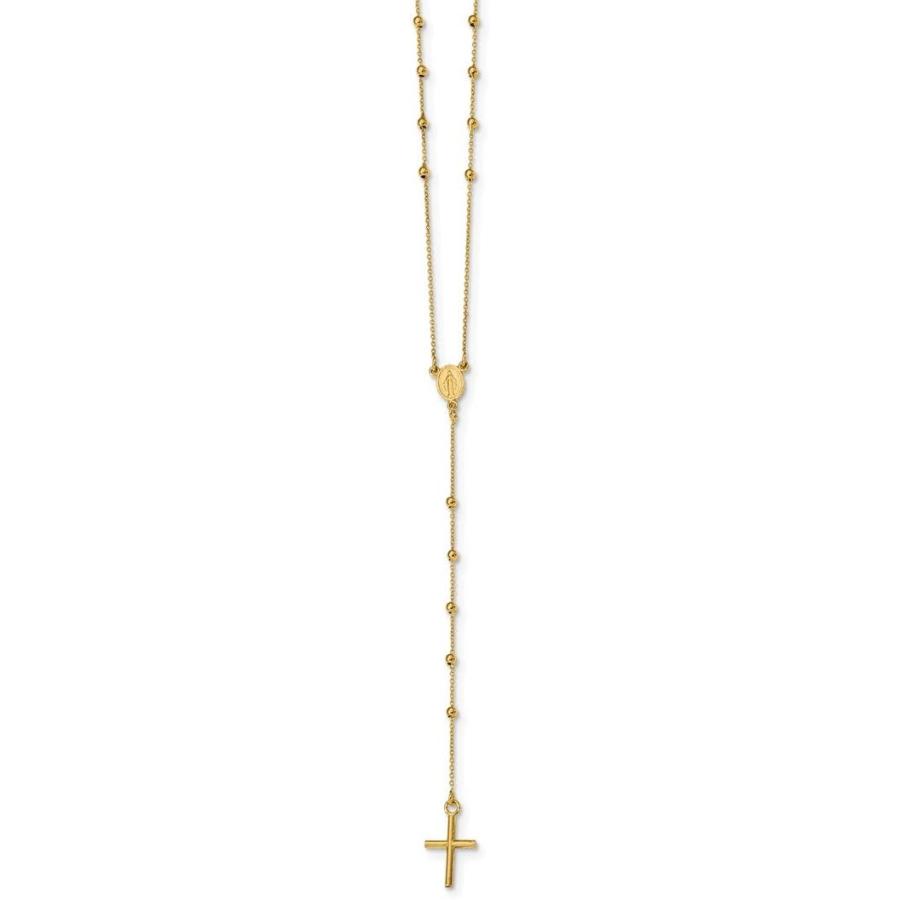 【並行輸入品】14K イエローゴールド ロザリオ 24インチ チェーン ネックレス ペンダント チャーム 宗教 ファインジュエリー 女性へのギフトにの画像