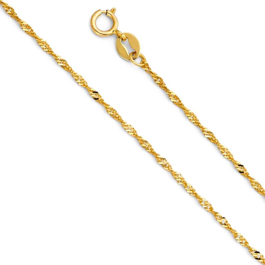 【並行輸入品】Iokaジュエリー   14 Kイエローゴールド宗教十字架チャームペンダントwith 1.2 MMシンガポールチェーンネックレスの画像