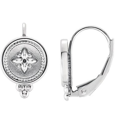 【並行輸入品】Inlaid Beaded Lever Back Round Earrings, Rhodium Plated 14k Whitの画像