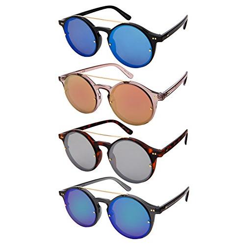 【並行輸入品】Edge I Wear ファッションラウンドブローバープラスチックサングラス フラットミラーレンズ付き 541089 US サイズの画像