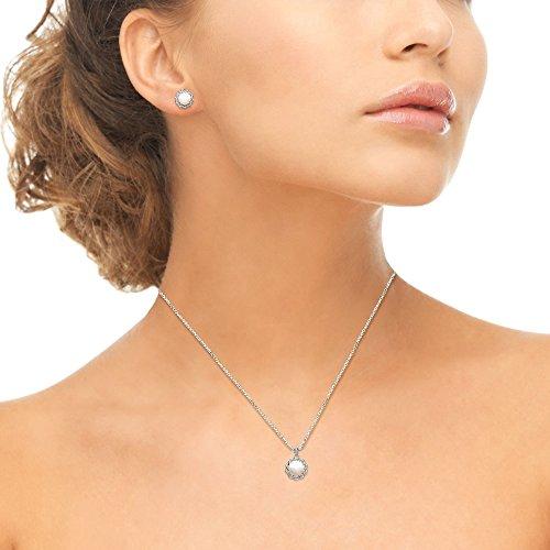 【並行輸入品】スターリングシルバーシミュレートホワイトパールBraidedスタッドイヤリング&ネックレスセット Sterling Silverの画像