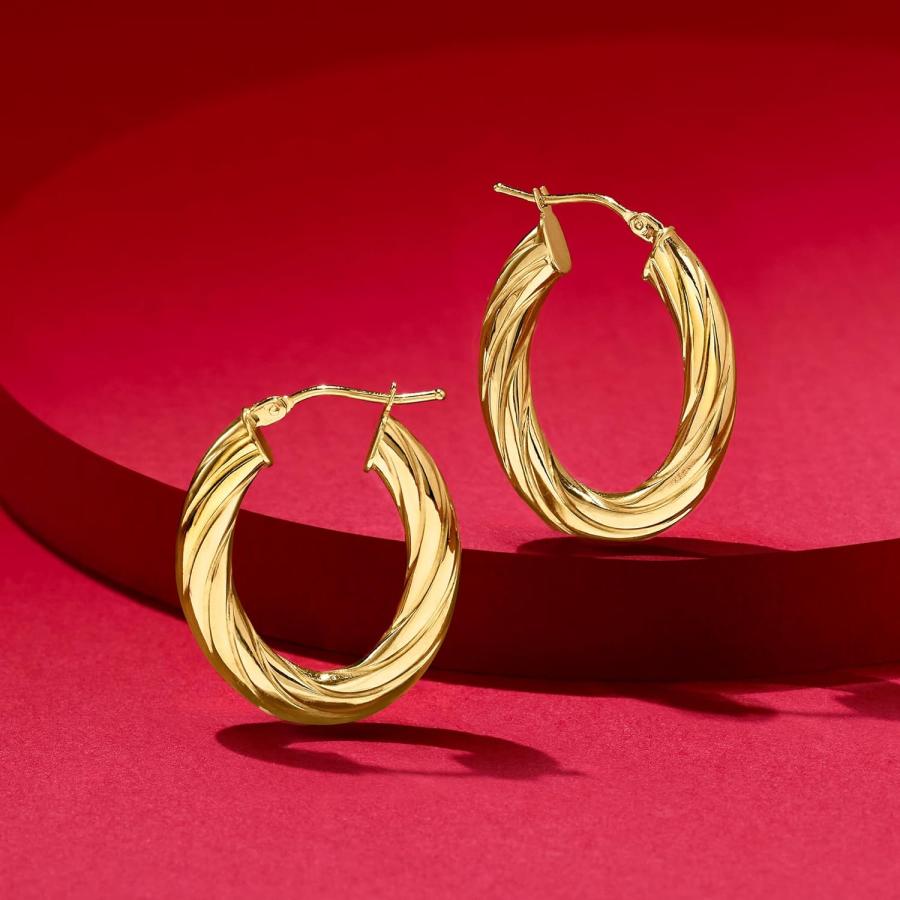 【並行輸入品】Ross-Simons オーバルフープイヤリング イタリア製 溝付き 14kt イエローゴールド　_2