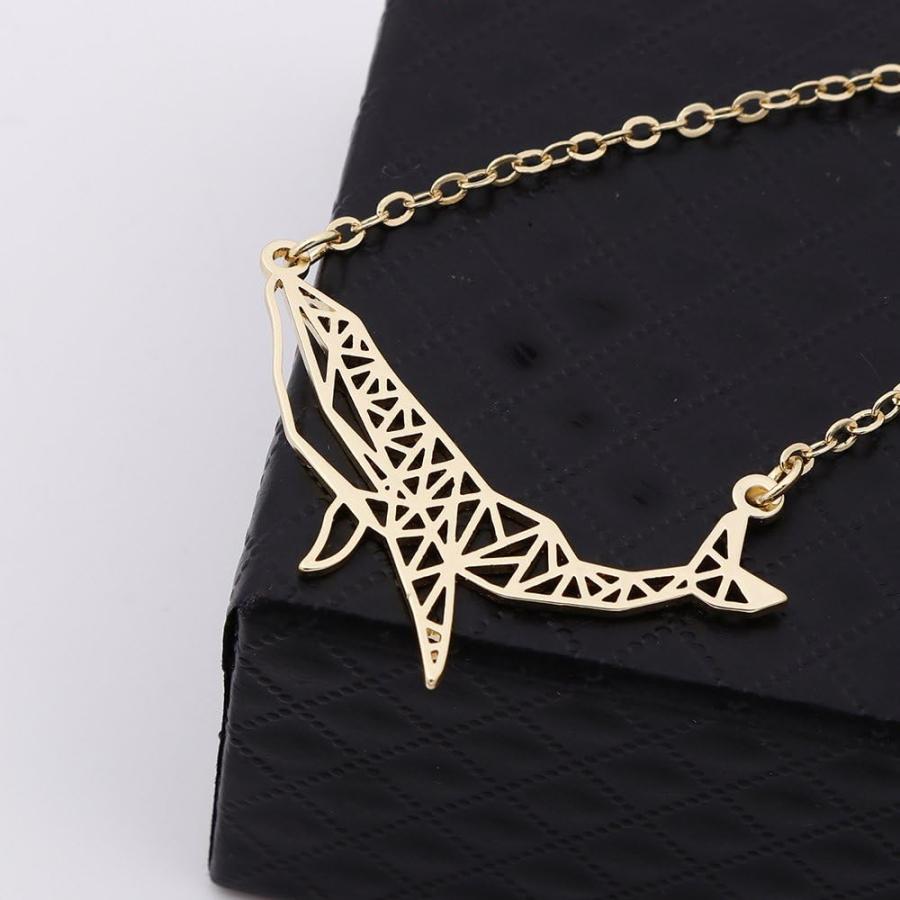 【並行輸入品】SENFAIスチールカラー幾何Whaleネックレス中空Origamiネックレス　_2