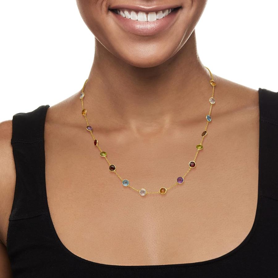 【並行輸入品】Ross-Simons 13.80 ct. t.w. ベゼルセット マルチジェムストーン ステーションネックレス 14kt イエローゴー_1