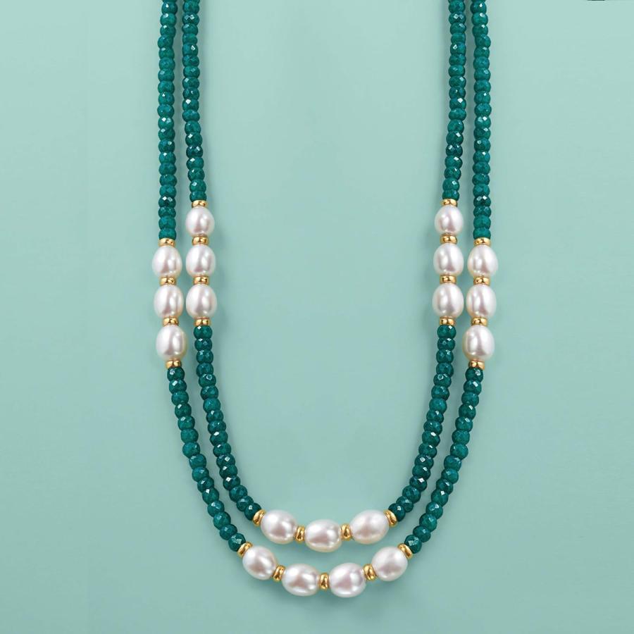 【並行輸入品】ross-simons 4   5 mm Emerald Bead and 7   8 mm養殖真珠two-strandネックレスwitの画像
