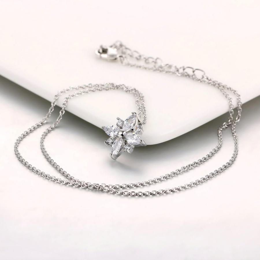 【並行輸入品】Double Fair Snowflake Necklace Pendant With CZ Diamond Necklace for_6