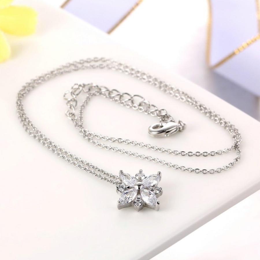 【並行輸入品】Double Fair Snowflake Necklace Pendant With CZ Diamond Necklace for_7