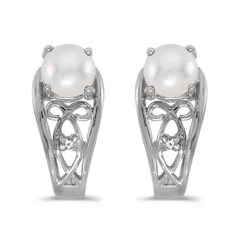 【並行輸入品】10?Kホワイトゴールドラウンドとダイヤモンドイヤリング Jewels By Lux 10k White Gold Freshwaの画像