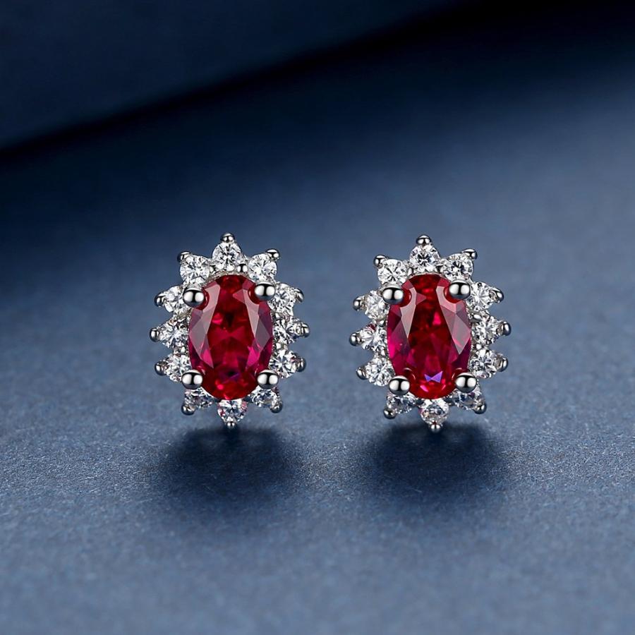 【並行輸入品】GuijiクラシックレディーススタッドイヤリングRuby &ジルコニア楕円形宝石用原石925スターリングシルバーイヤリング シルバ_3