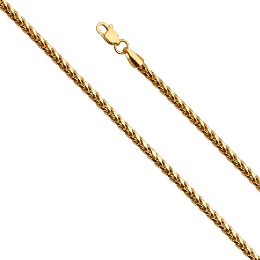 【並行輸入品】Wellingsale 14k イエローゴールド 2.5mm ダイヤモンドカット ホローウィートチェーンネックレス カニカン付きの画像