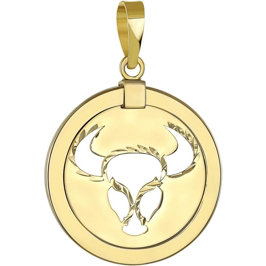 【並行輸入品】14 KイエローゴールドリバーシブルラウンドBull Taurus Zodiac Sign Pendant withキューバチェーンネッの画像