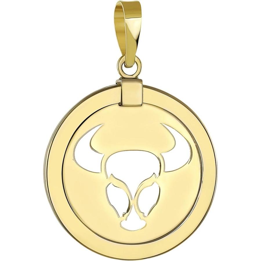 【並行輸入品】14 KイエローゴールドリバーシブルラウンドBull Taurus Zodiac Sign Pendant withキューバチェーンネッの画像