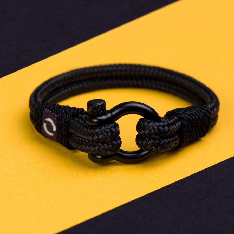 【並行輸入品】メンズロープブレスレット   ステンレススチールブラックシャックル、非常に丈夫で傷に強い防水パラコード、手作り、マリンリストバンドの画像