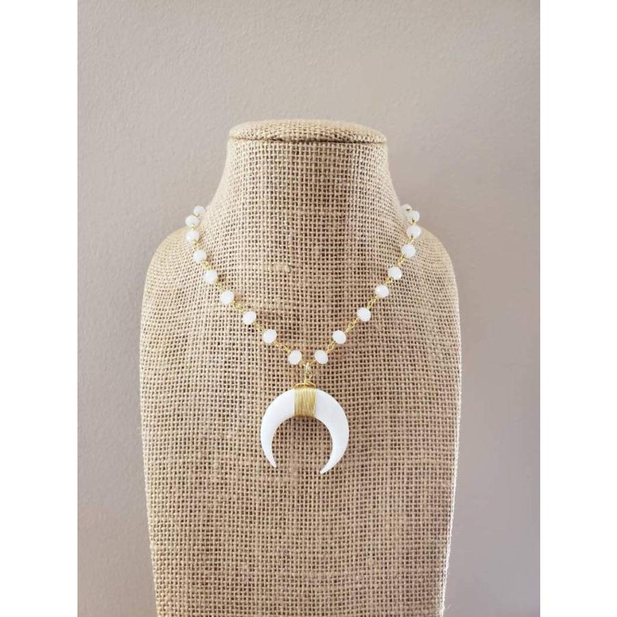 【並行輸入品】White Gold Crescent Horn Pendant Choker Necklace Rosary Beads Chain　