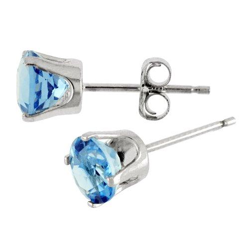 【並行輸入品】FB Jewels ソリッド5mm ナチュラルラウンドブルートパーズスタッドイヤリングセット 14Kホワイトゴールド 本物のブルーの画像