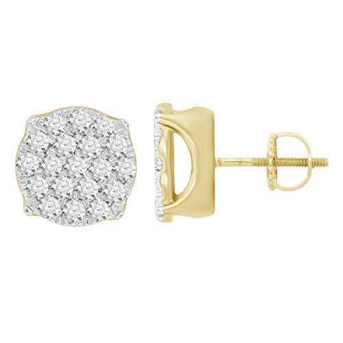 【並行輸入品】10K Yellow Gold Natural Diamond Men's Round Cluster Stud Earringの画像