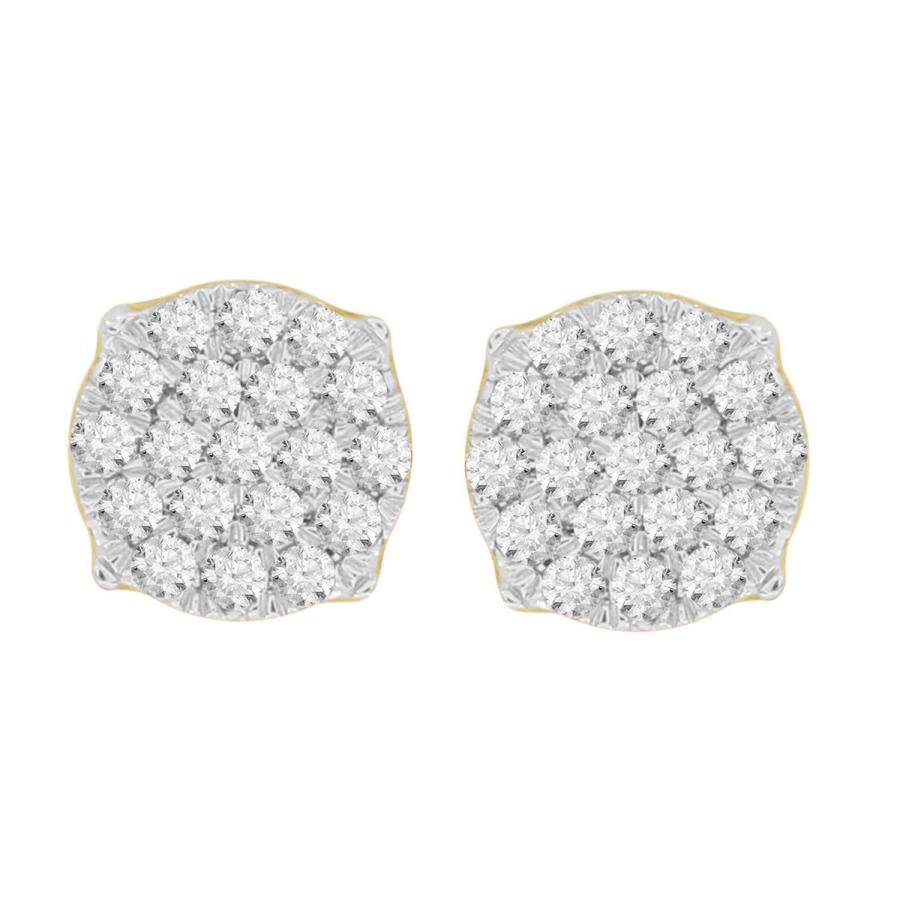 【並行輸入品】10K Yellow Gold Natural Diamond Men's Round Cluster Stud Earringの画像