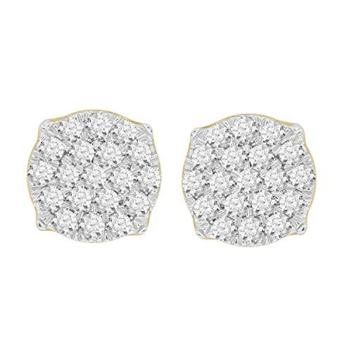 【並行輸入品】10K Yellow Gold Natural Diamond Men's Round Cluster Stud Earringの画像