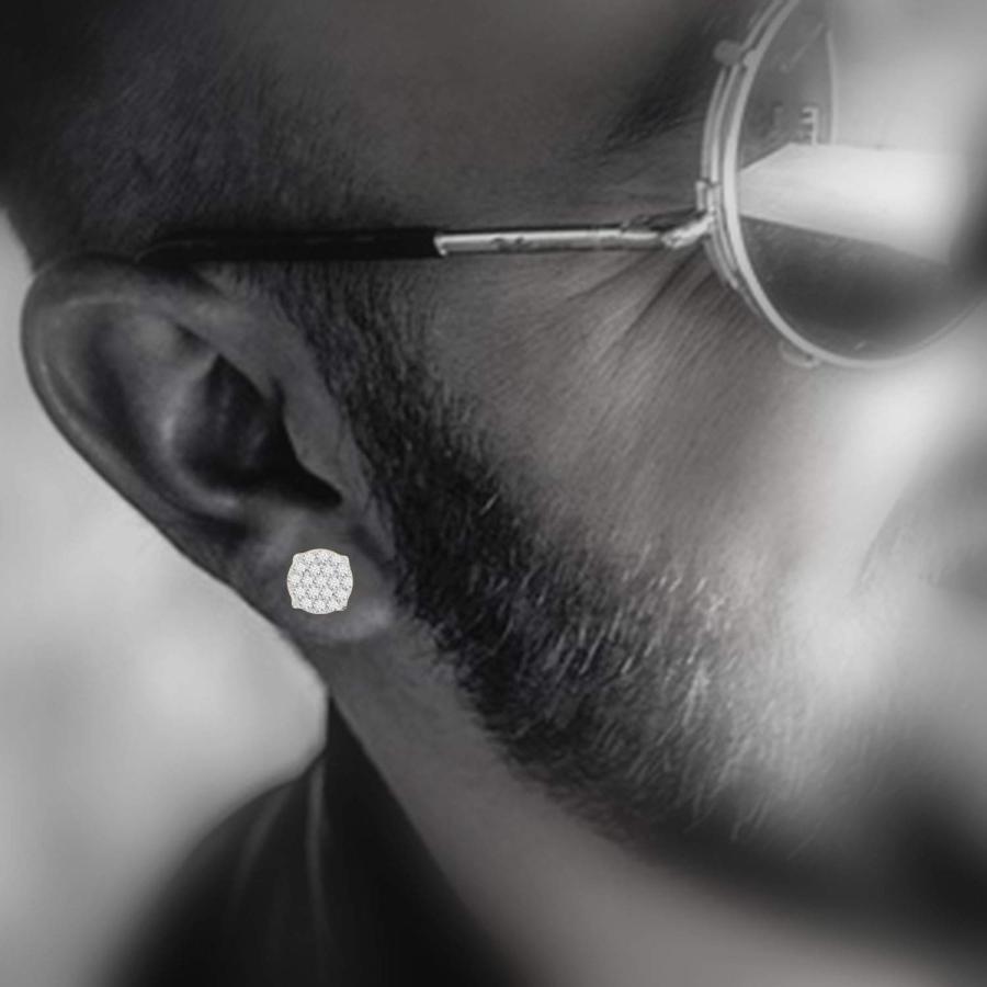 【並行輸入品】10K Yellow Gold Natural Diamond Men's Round Cluster Stud Earringの画像
