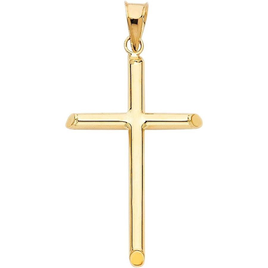 【並行輸入品】14K イエロー ソリッド ゴールド クラシック クロス 宗教 チャーム ペンダント 1.2mm ボックスチェーン ネックレス ゴールド_1