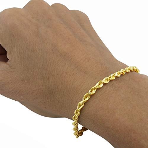 【並行輸入品】Nuragold 14K イエローゴールド 4mm ロープチェーン ダイヤモンドカットブレスレット メンズ レディース ジュエリーの画像