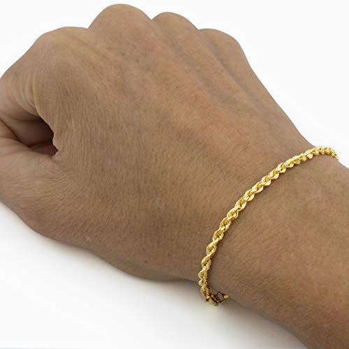 【並行輸入品】Nuragold 14Kイエローゴールド 2.5mm ソリッドロープチェーン ダイヤモンドカットリンクブレスレットまたはアンクレッの画像