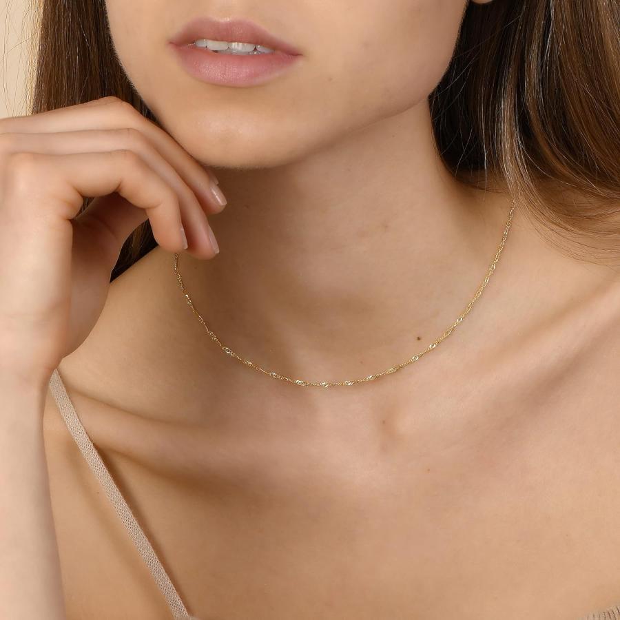 【並行輸入品】18Kゴールド 1.8mm シンガポールチェーンネックレス - イエロー、ホワイト、ローズをご用意 - 14インチ-30インチ  金属の画像