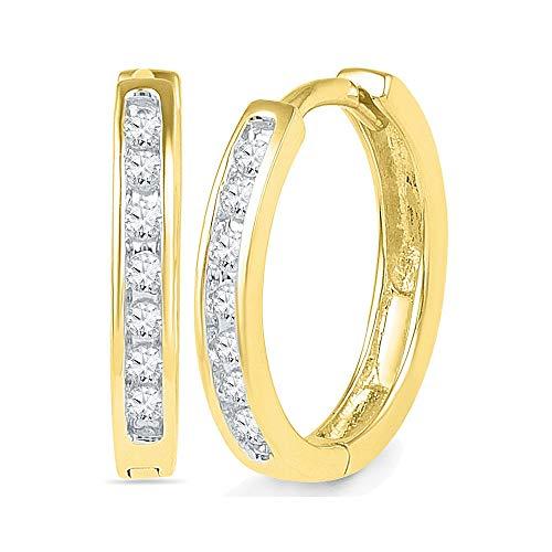 【並行輸入品】Diamond Deal 10kt イエローゴールド レディース ラウンドチャネルセット ダイヤモンドフープピアス 1/6 Cttの画像