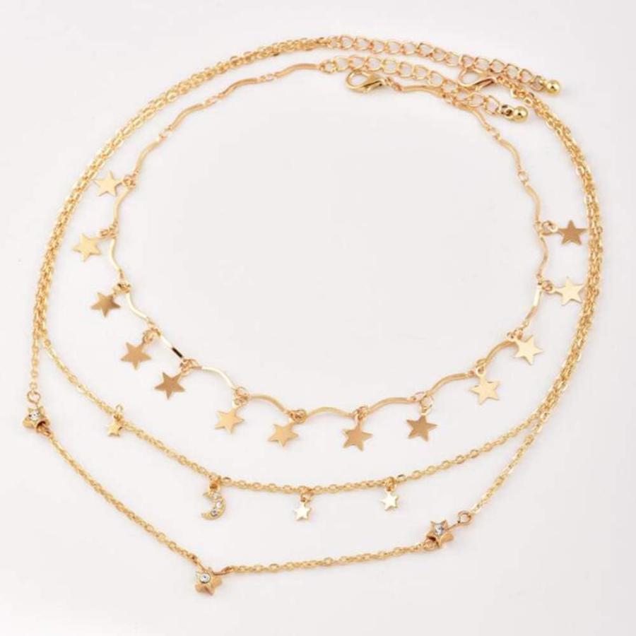 【並行輸入品】Aimimier ボヘミア レイヤードチョーカーネックレス 星と月ネックレス 星チョーカー ラインストーン 星 月 チャーム ペンダント_3