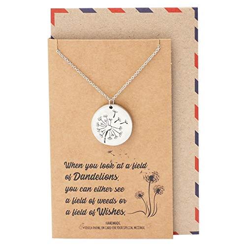 【並行輸入品】Quan Jewelry タンポポプレートペンダントネックレス メッセージカード付き インスピレーションジュエリー 女性用 Qua_1