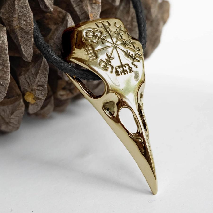 【並行輸入品】Viking Raven Skull Necklace with Compass Vegvisir Pendant - Bird Cro_2