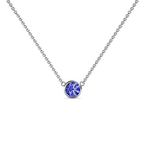 【並行輸入品】TriJewels ラウンドタンザナイト 0.30カラット ベゼルセット 4.4mm レディース ソリティアペンダントネックレスの画像