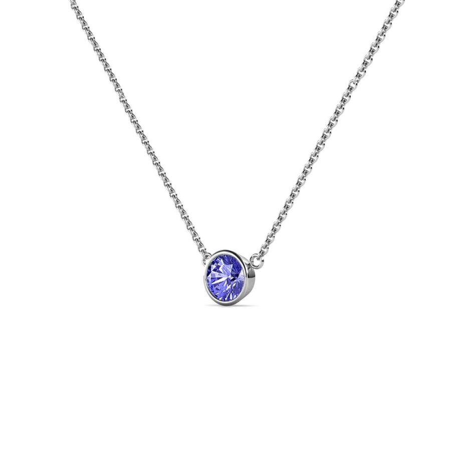 【並行輸入品】TriJewels ラウンドタンザナイト 0.30カラット ベゼルセット 4.4mm レディース ソリティアペンダントネックレスの画像
