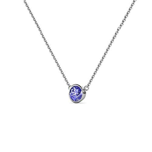 【並行輸入品】TriJewels ラウンドタンザナイト 0.30カラット ベゼルセット 4.4mm レディース ソリティアペンダントネックレスの画像