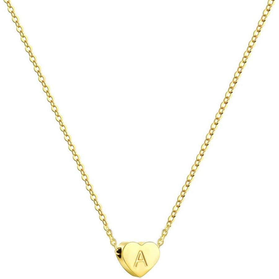 【並行輸入品】Heart Initial Necklace for Women 18K Gold Plated Stainless Steel Tin