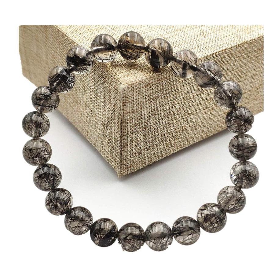 【並行輸入品】天然ブラックルチルクォーツクリスタルラウンドビーズレディースメンズブレスレット 8mm AAAA Natural Black Ru