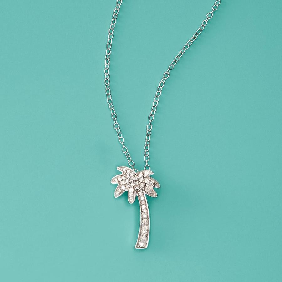 【並行輸入品】Ross-Simons 0.10 Ct. T.W ダイヤモンド ヤシの木 ペンダント ネックレス 14K ホワイトゴールドの画像