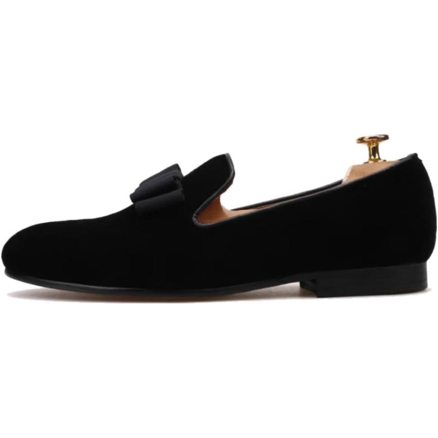 【並行輸入品】FERUCCI Handmade Men Black Velvet with Black Bow Slippers Loafers (1の画像