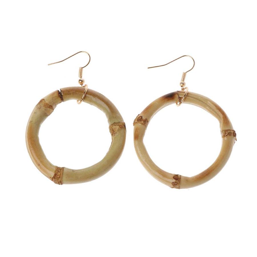 【並行輸入品】Hukai ハンドメイド 天然竹材 ラウンドサークル ダングルフープイヤリング ファッションジュエリー, クリスタル 金属 プラス