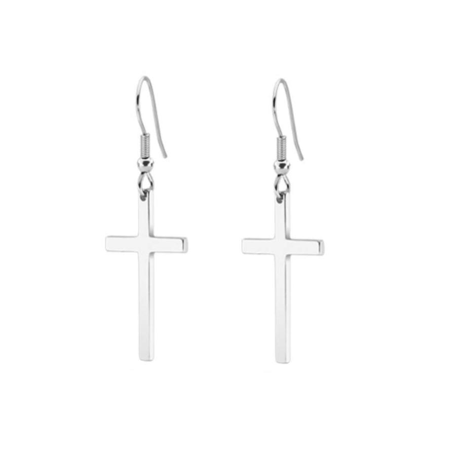 【並行輸入品】Blowin 2pcs Hypoallergenic Silver Stainless Steel Punk Cross Dro